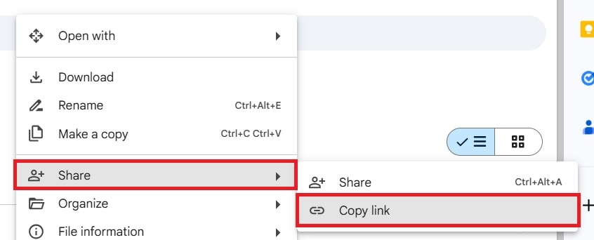 copy google drive video file link